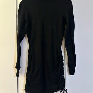 Chic Black Long Sleeve Sweater Ruched Dress